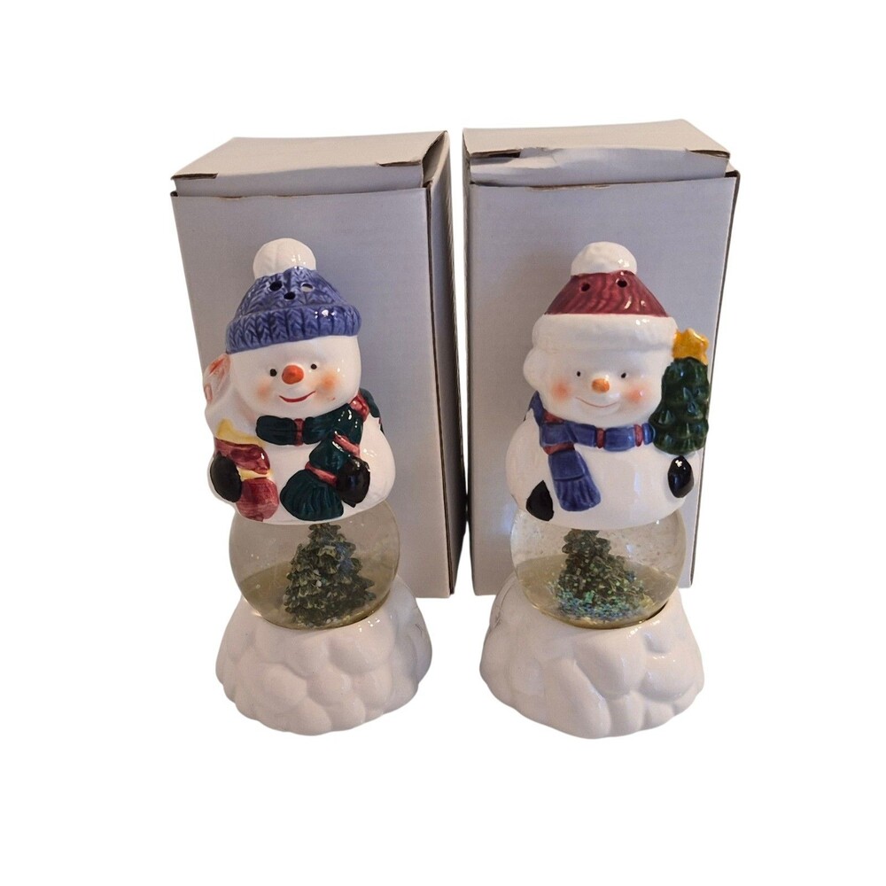 VTG Snowman Central Hand Painted Gobe Salt & Pepper Shakers 2002 Atico...